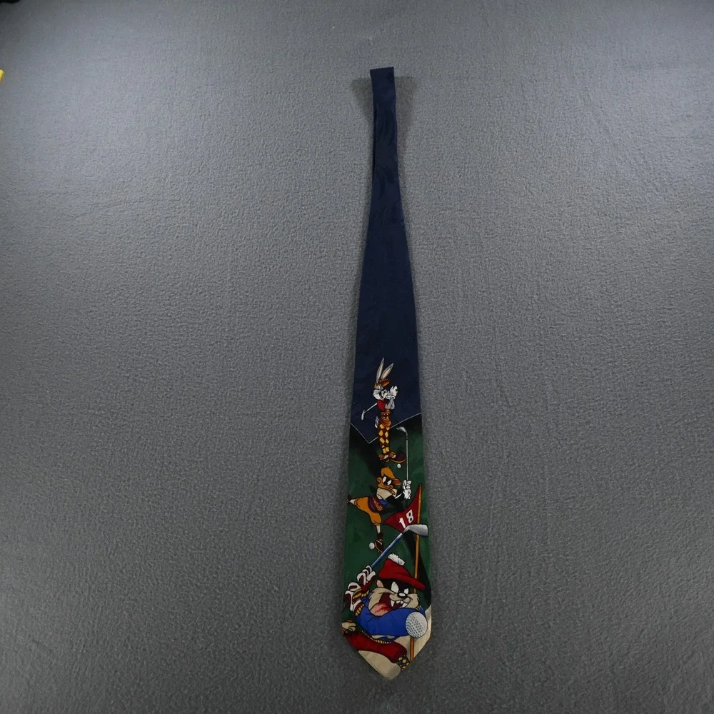 Looney Tunes Mens Vintage 1996 Golf Characters Silk‎ Tie OS Navy Green Multi